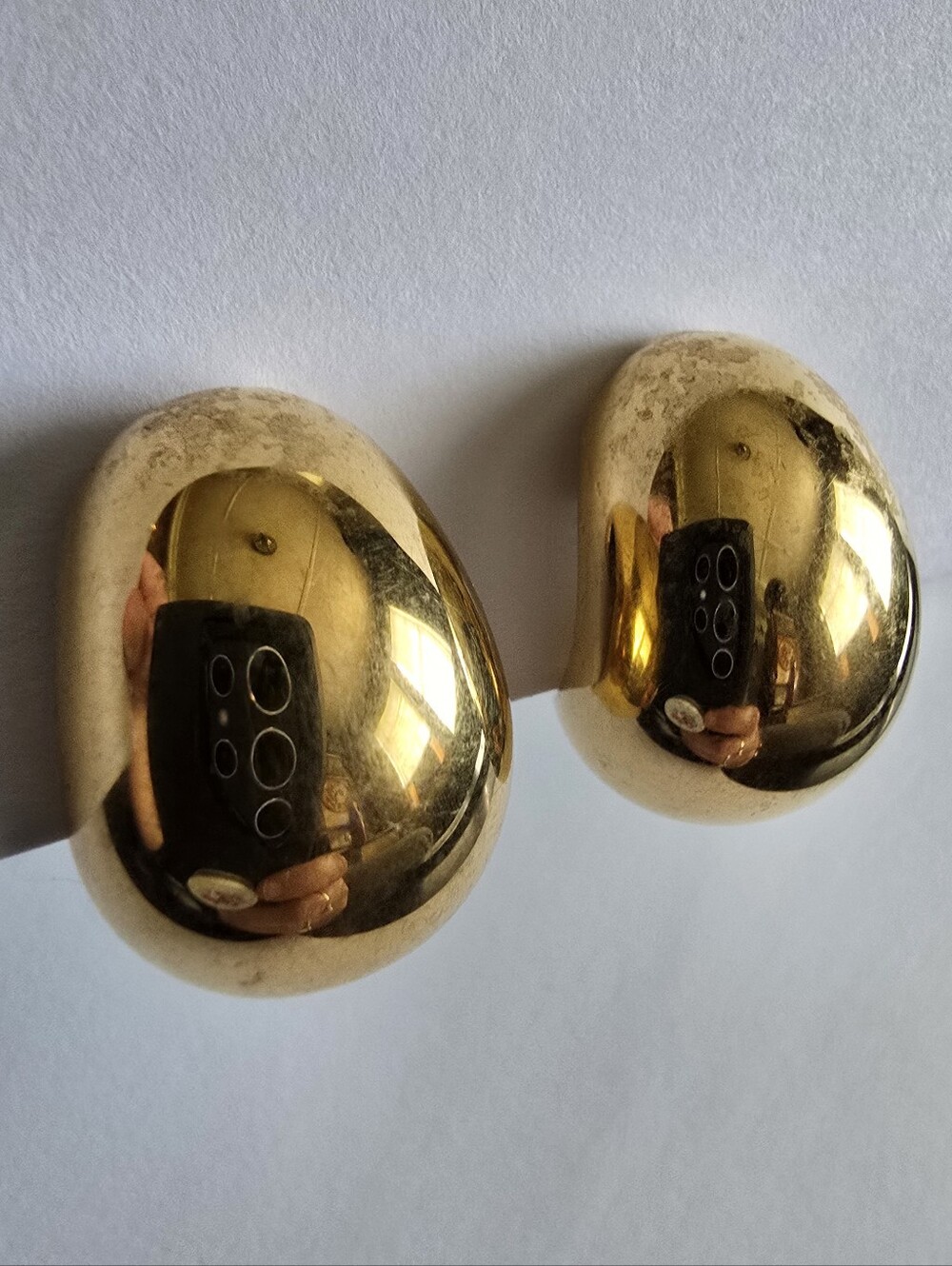 St John earrings gold tone puffed huggie hoops elegant bold chunky classy